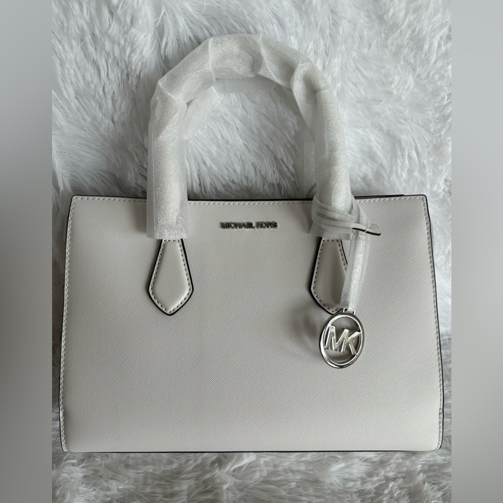 Michael Kors Cream Satchel with Silver Accents